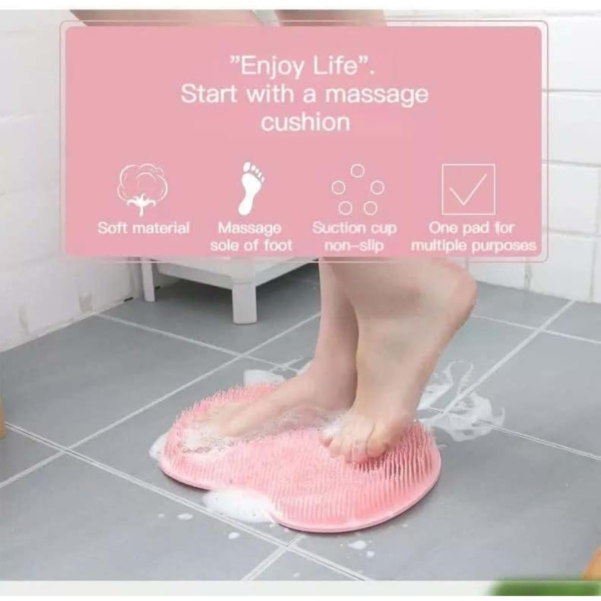Generic Pink Shower Foot & Back Scrubber Massage Mat, Non-Slip Suction Cups, Improve Circulation & Pain Relief, Silicone, Multifunctional Body Massager, Easy-to-Use Home Spa Tool - Image 2
