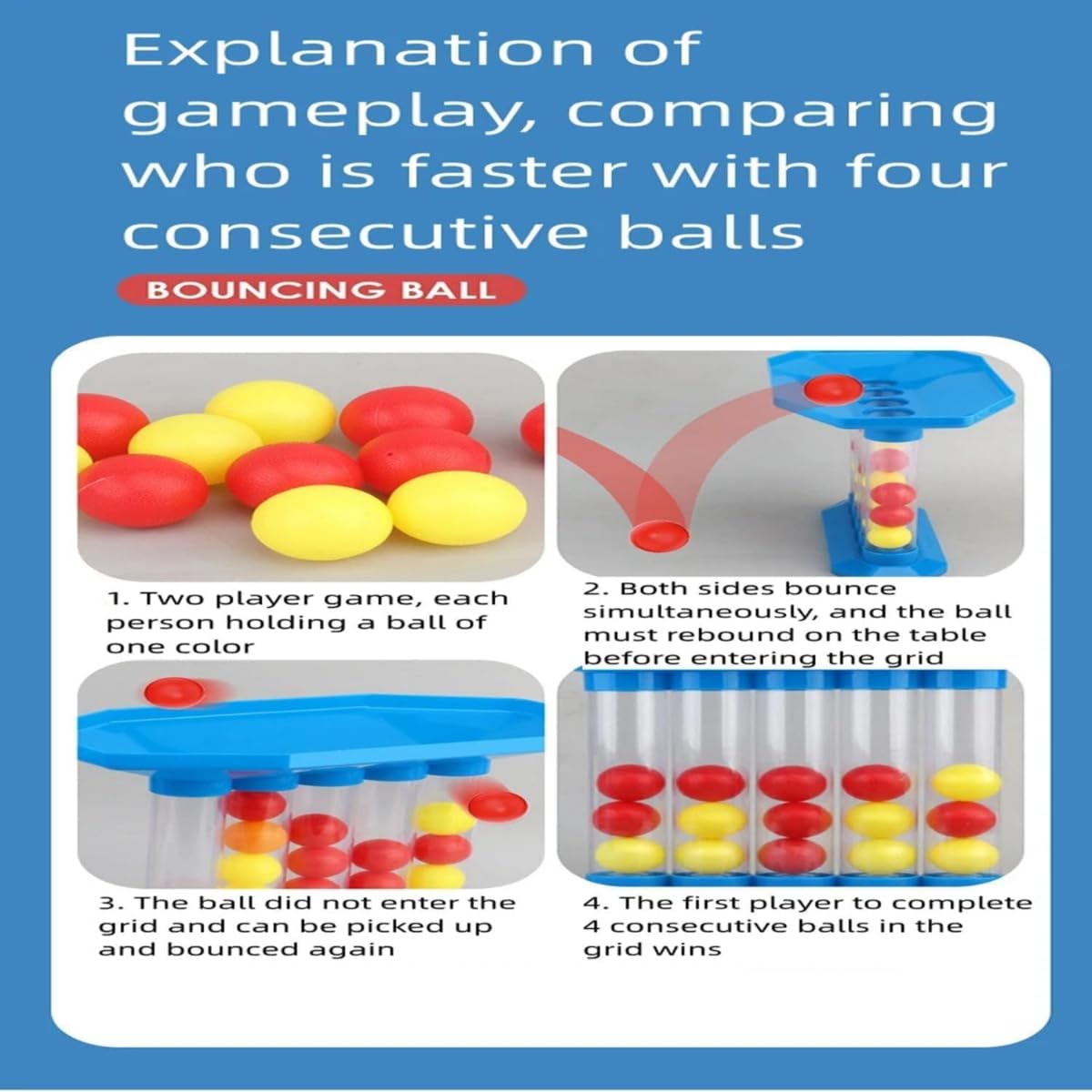 Bounce Ball Game, Tabletop Game, Educational Toy, Connect Ball, 4 in a Row Game, Parent-Child Game, Family Fun, Plastic, Indoor, Outdoor Activity, Family Travel, Classic Tabletop Game - Image 3