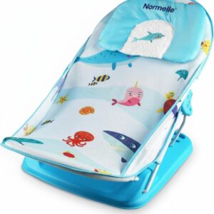 Baby Bather for Newborn to 12 Months, Adjustable Reclining Bath Seat with Washable Soft Mesh, Large Comfort Seat, Anti-Skid Base, Portable Infant Bath Chair for Baby Bathing Support