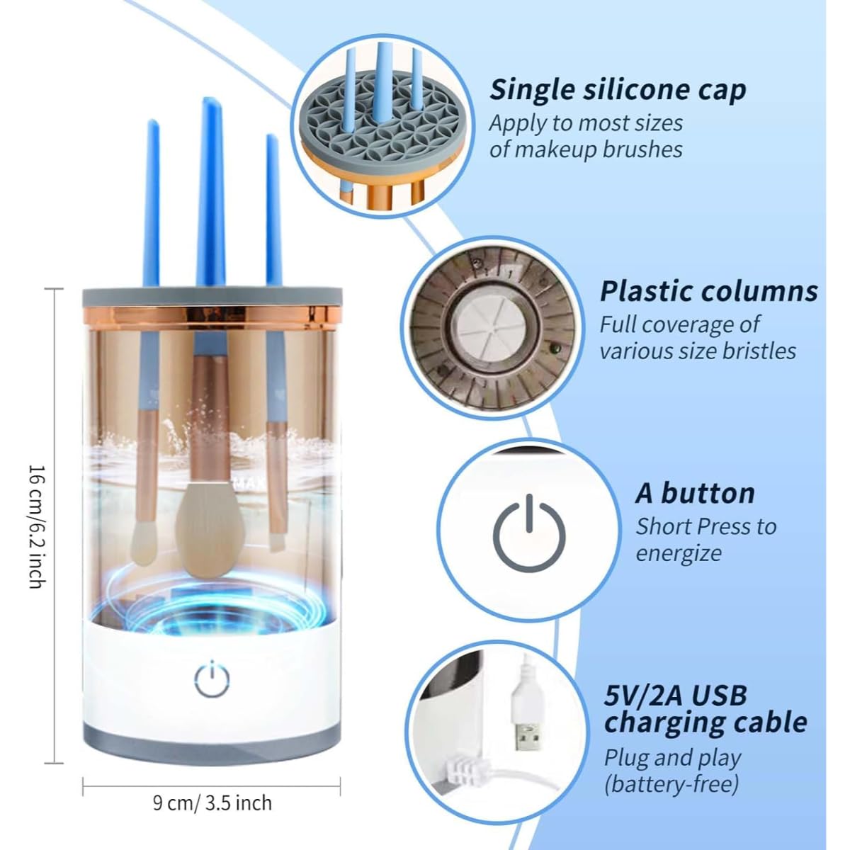 Electric Makeup Brush Cleaner Machine, Sonic Vibration, Deep Cleaning, Automatic & Manual Modes, Fast, Efficient Clean, Dry for Flawless Skin, USB Powered, Portable, Ideal Gift for Beauty Lovers - Image 3