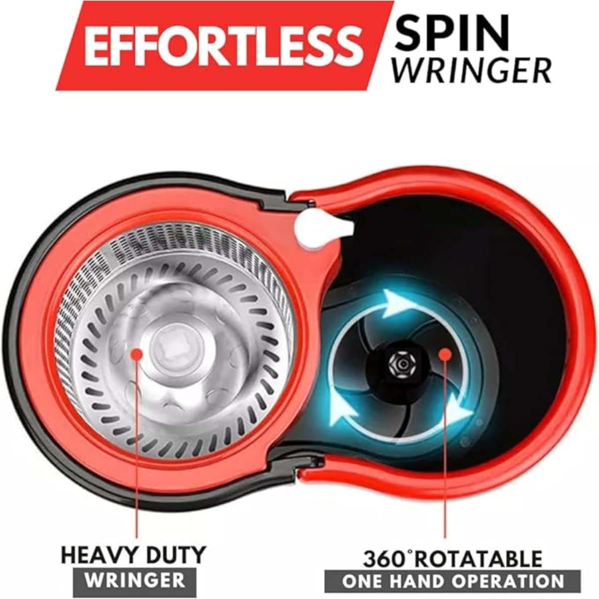 360 Degree Spin Mop Bucket Set with Stainless Steel Handle, 2 Microfiber Pads – Easy Clean for Hardwood, Tile, Marble Floors, Red - Image 4
