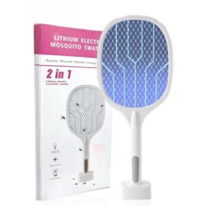Electric Fly Swatter USB Rechargeable Bug Zapper Racket - Versatile Indoor/Outdoor Mosquito Killer mosquito bat with Lightweight & Portable - Double Layers Protection - Convenient Charging Base