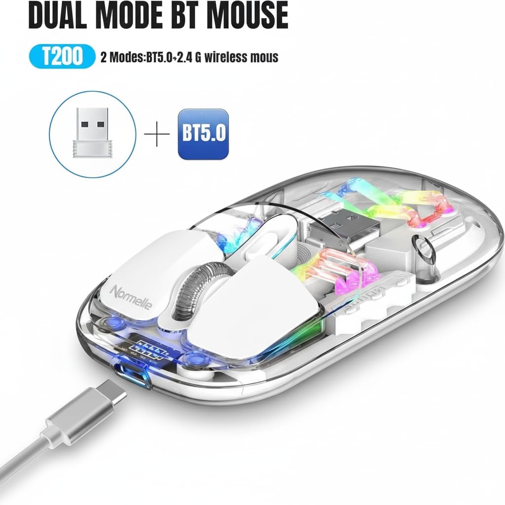 Wireless Gaming Mouse with RGB Lighting, 2.4G USB and Bluetooth Connectivity, Silent Clicks, Adjustable DPI, Rechargeable Battery, Transparent Shell, Magnetic Design - Image 4