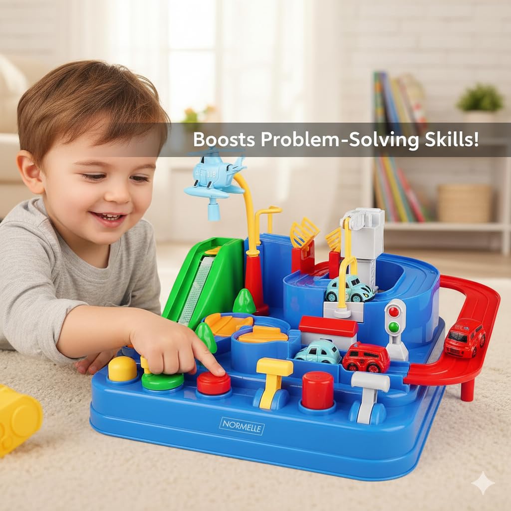 Car Adventure Toy with Urban Rail Tracks and Rescue Cars | Preschool Educational Race Car Track Set with Parking Lot | Puzzle Playset for Kids 3-8 Years Old | Durable City Vehicle Toy - Image 4