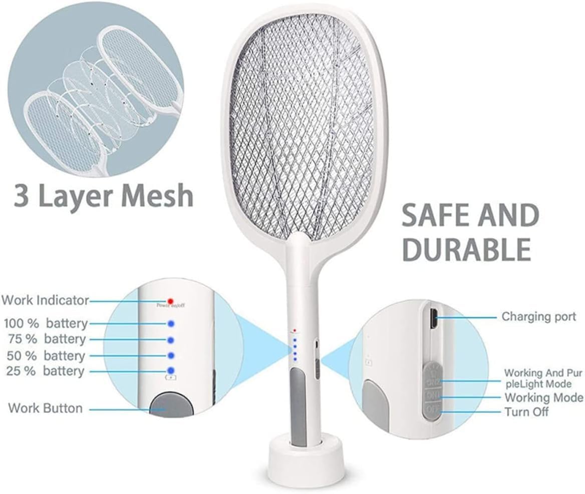 Electric Fly Swatter with UV Light – 4800V Mosquito Killer Racket – Fast USB Charging Bug Zapper – Dual-Mode Handheld & Stand Design – Safe for Home, Office, Bedroom & Outdoor Use - Image 6