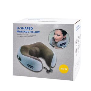 Rechargeable U-Shaped Cervical Neck Massage Pillow/Electric Vibration Memory Foam Massager for Neck & Shoulder Pain Relief, Travel Pillow for Airplane, Car, Train, Adjustable for Office & Home