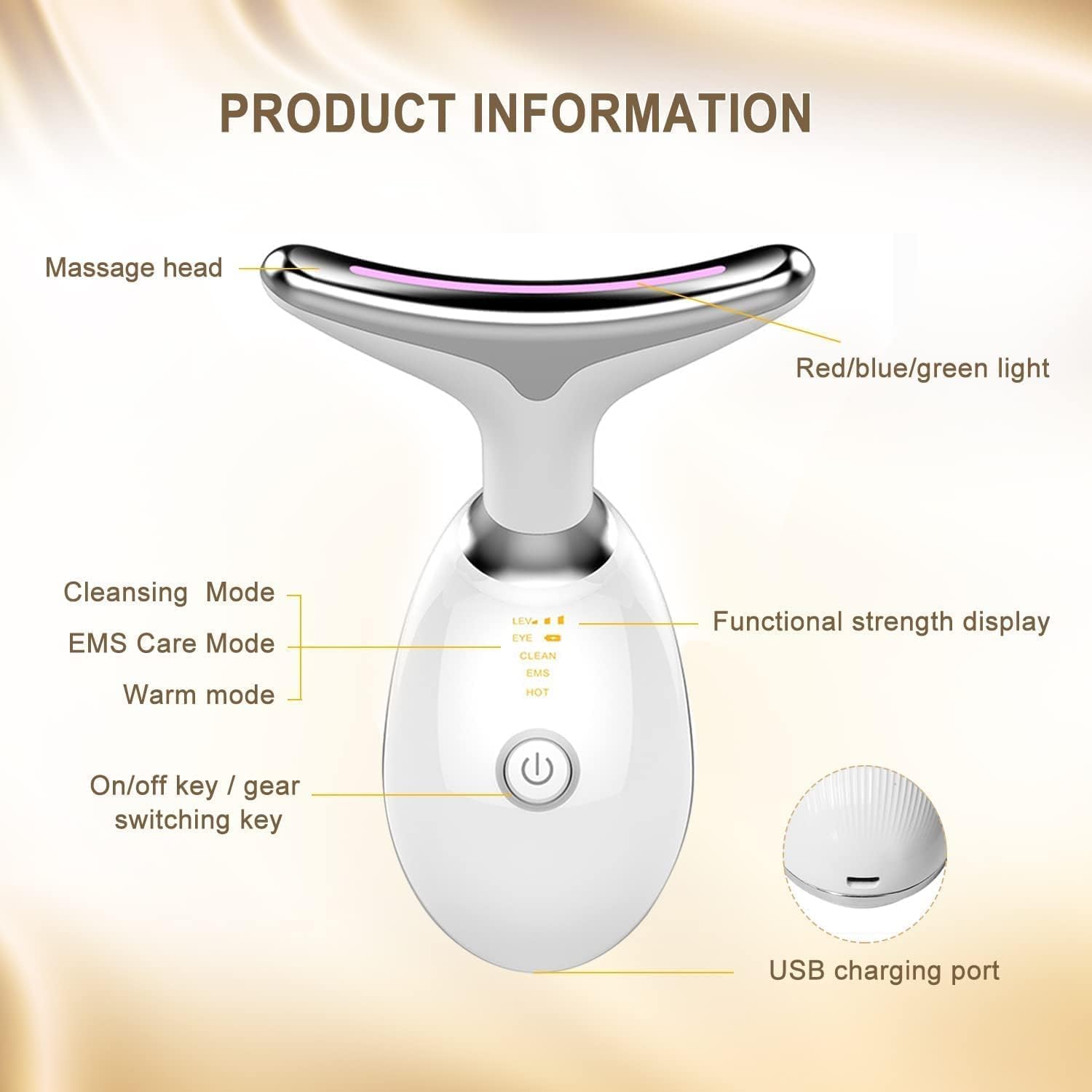 Facial Neck Lifting Machine – Sonic Face Massager Beauty Device, Wrinkles Remover, Skin Rejuvenation, Anti-Aging, Rechargeable 3 Modes, White - Image 5