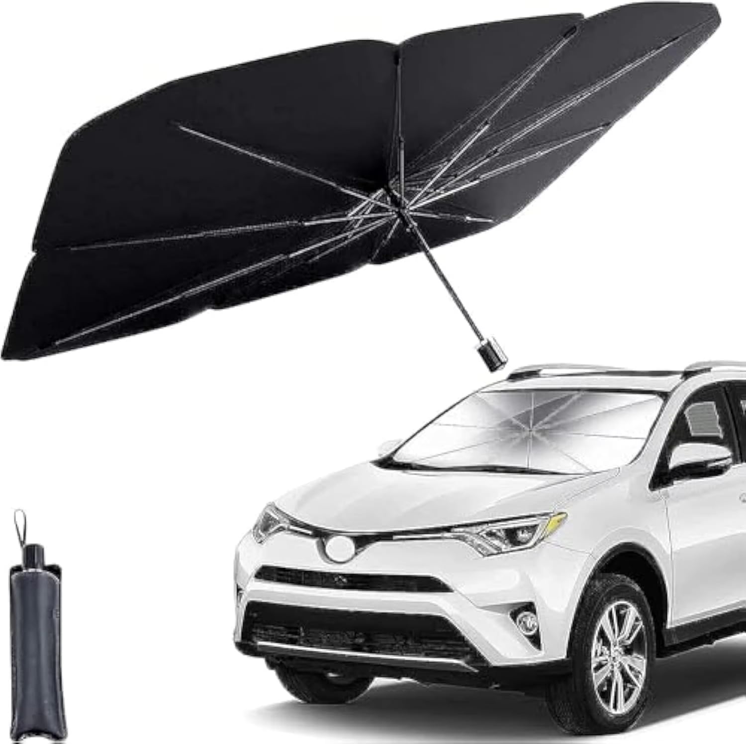 Foldable Car Windshield Sun Shade Umbrella – UV Ray & Heat Protector with Reflective PVC Coating, Easy-to-Use Compact Sun Blocker for Front Window – Keeps Interior Cool & Protected - Image 2