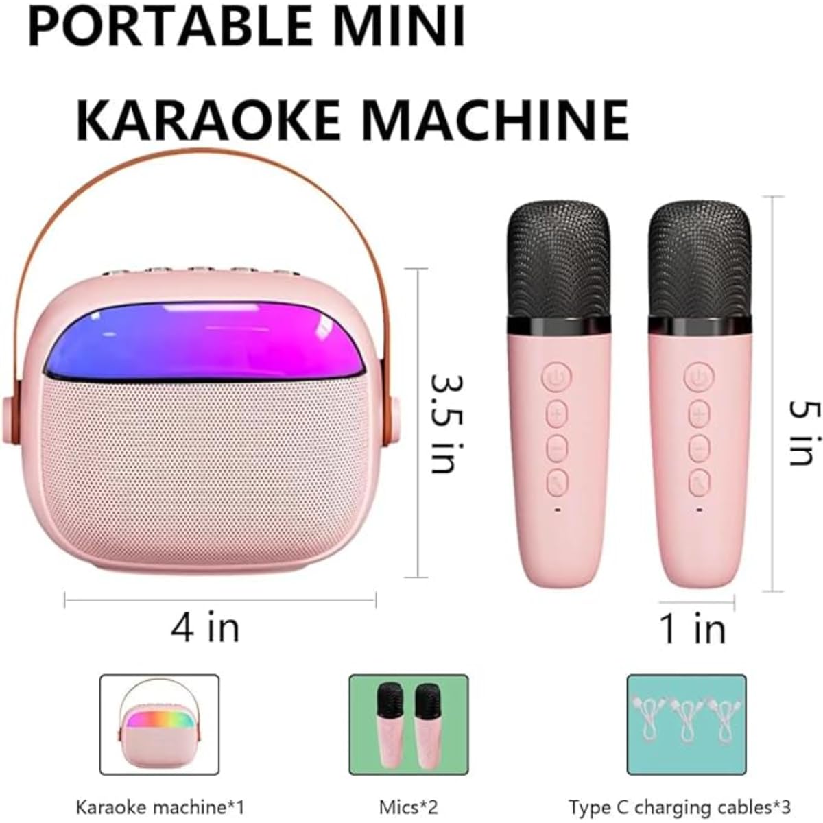 Generic Portable Kids Karaoke Machine: 2 Wireless Microphones, Bluetooth Speaker, Colorful Lights. Ideal for Girls Boys Family Home Party, Birthday Gift. Supports TF Card/USB/AUX (Pink) - Image 2
