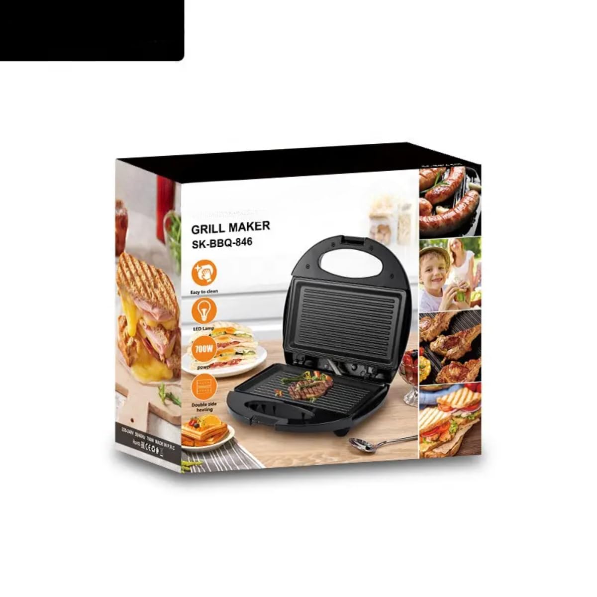 Sandwich, Grill & Waffle Maker - Interchangeable Non-Stick Plates, Indicator Lights, 700W Multifunctional Kitchen Appliance, Black Stainless Steel, 2 Slot Toaster Sandwich Maker - Image 2