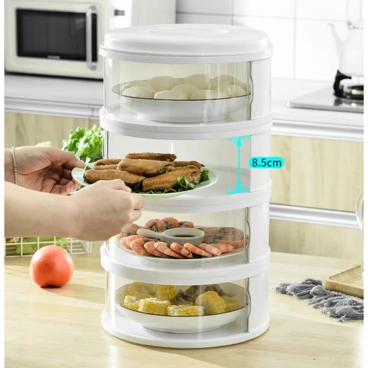 Multi-Layer Stackable Food Covers/Transparent, Dustproof, Fly-proof, Insulated Food Storage Containers for Safe & Hygienic Kitchen Organization, Leftovers, Outdoor Meals & Picnic Protection - Image 3