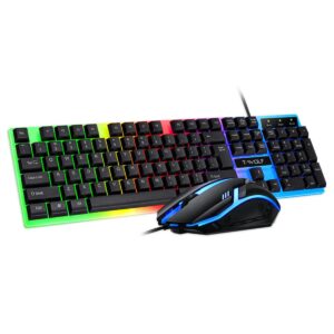 Gaming Keyboard and Mouse Combo Mechanical Feeling Rainbow LED Backlit Wired Keyboard with Ergonomic Design, Anti-Ghosting Keys, Adjustable DPI Gaming Mouse, Durable USB Wired Gaming Set for PC, Lapto