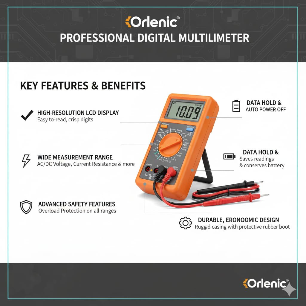 Professional Digital Multimeter Handheld Tester with LCD Display – AC/DC Voltage, Current, Resistance, Capacitance, Frequency Measurement – Auto-Ranging Multimeter for Electrical - Image 7