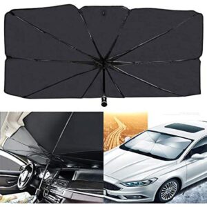 Foldable Car Sun Shade Umbrella for Windshield=/ UV Reflecting, Easy to Use/Store, 57'' x 31'', Fits Most Vehicles, Durable Heat-Resistant Material, Blocks UV Rays, Keeps Car Cool, Black, Compact