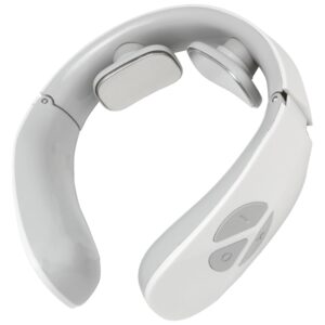 Cordless Smart Neck Massager – Electric Pulse Therapy with 5 Modes, 16 Adjustable Intensity Levels, Voice Prompt & Heat Option, Pain Relief at Home or Office – Silver