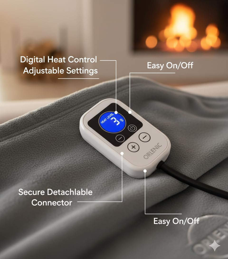 Heated Wearable Blanket Robe with USB Power – 3 Heating Levels, Machine Washable, Portable Heated Hoodie Throw for Indoors Outdoors Office Travel – Soft Coral Fleece Blanket - Image 3