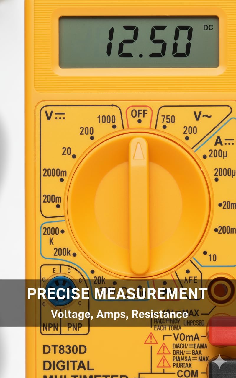 3½‑Digit 2000‑Count Digital Multimeter – LCD Display with Backlight, AC/DC 600 V & 10 A Measurement, Resistance/Continuity/Diode Test – Rugged Auto-Shutoff Float Switch Design - Image 2