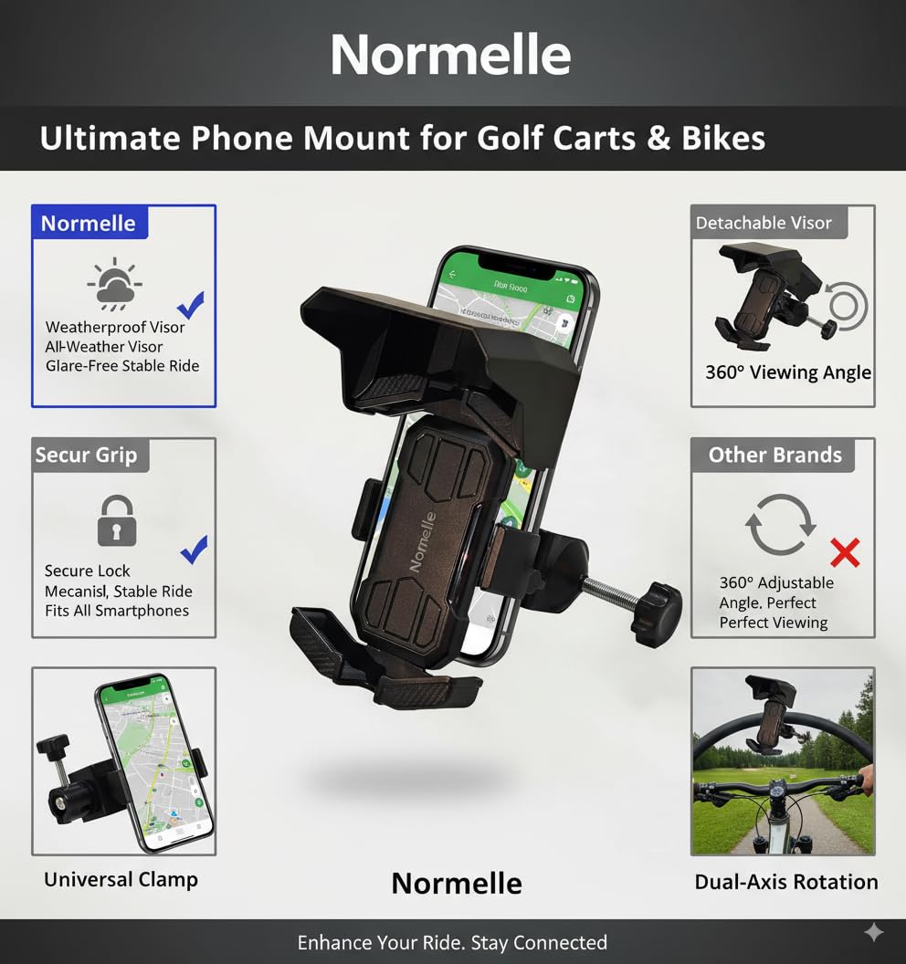 Professional Golf Cart Phone Holder with Sunshade and Anti-Drop Lock, Universal Mount Fits All Golf Cart Models EZGO Club Car Yamaha, Adjustable Bracket for Smartphones 5–7.5 Inches – Black - Image 6