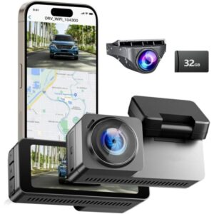 Cam Front and Rear 4K UHD Dual Dashcam, 3.16" IPS Touchscreen, 32GB Card, WiFi GPS, 170° Wide Angle, 24H Parking, G-Sensor, WDR, Night Vision
