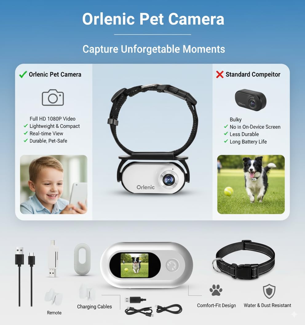 1080P Cat Camera Collar with 120° Wide-Angle Lens, Thumb Camera for Pets and Sports, Video Recording Wearable Cam with Back Clip, Silicone Case, Collar Mount - Image 5