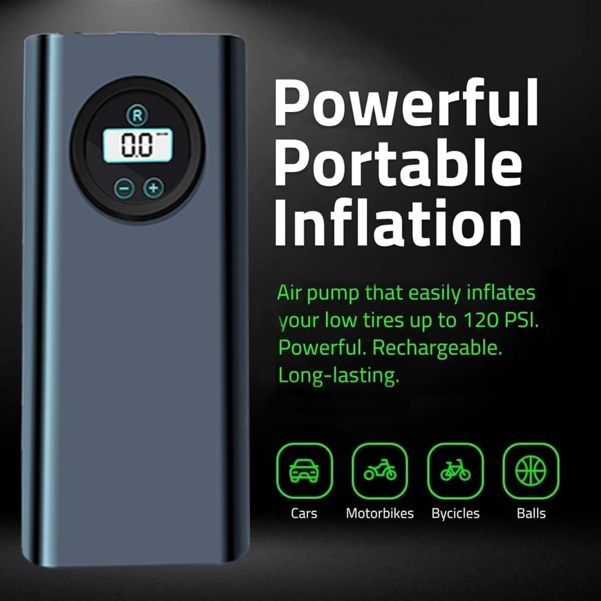 Portable Tyre Inflator for Car / 150PSI Power, Rechargeable Battery, 4 Smart Modes, 2X Faster Inflation, Auto Shut-Off, Compact & Lightweight – Perfect for Car, Bike & Ball Use - Image 2