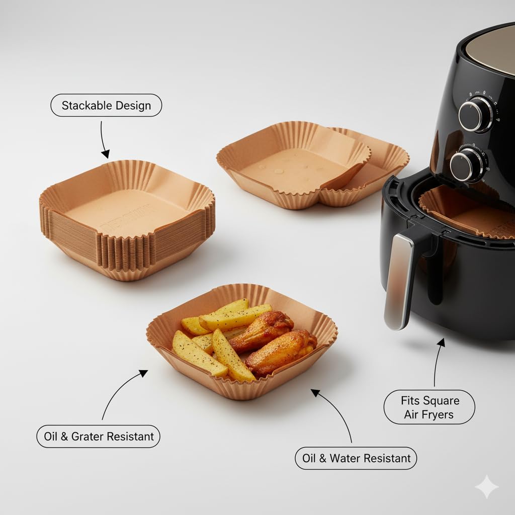 Disposable Air Fryer Baking Paper 20 cm (100 Sheets) – Food-Grade, Unbleached Parchment Paper with 4.5 cm Raised Rim, Oil‑Resistant, Waterproof, Non‑Stick, Eco‑Friendly - Image 5