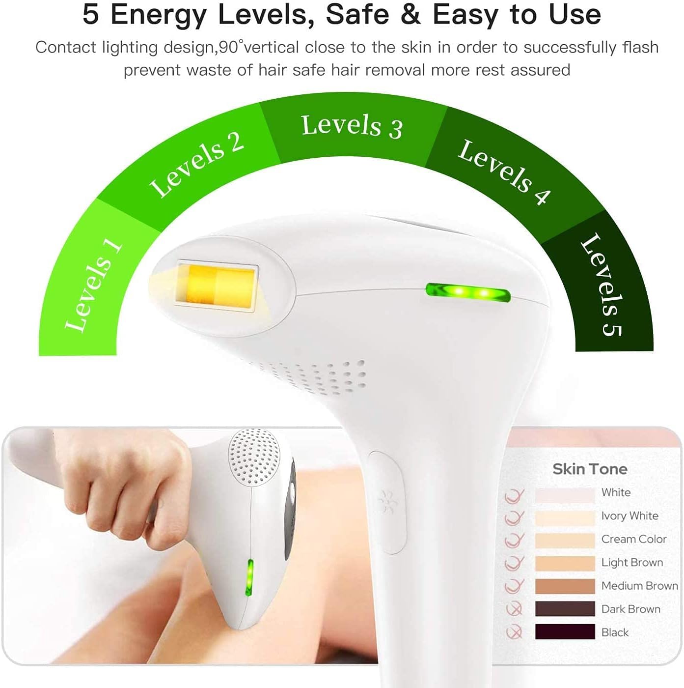 Permanent Laser Hair Removal Device for Men & Women/Painless Full Body, Face, Bikini & Legs, Cordless Advanced Pulse Light Technology,Ergonomic, Portable Epilator for Home & Travel Use - Image 7