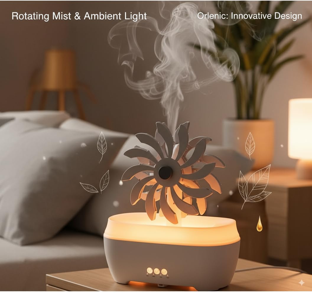 Rain Windmill Aromatherapy Diffuser with Water Drip Humidifier, Essential Oil Diffuser with 7 Color LED Night Light, Remote Control, Adjustable Mist, Timer and Auto Shut-Off - Image 7