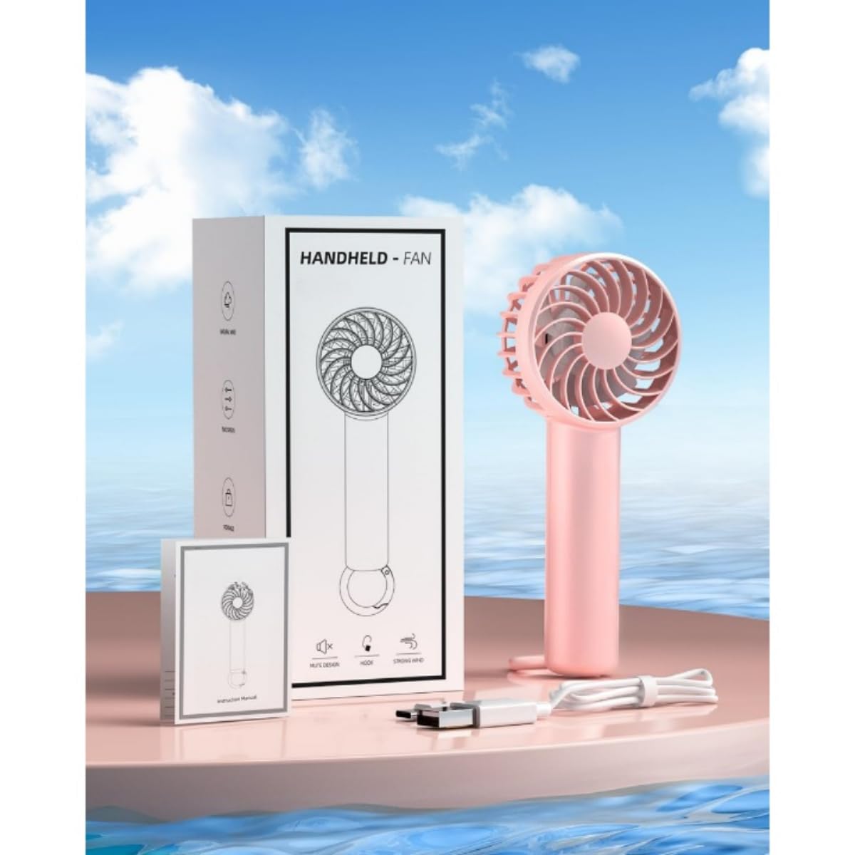 Portable Handheld Fan/USB Rechargeable, 3-Speed Powerful Airflow, Mini Personal Cooling Solution, Beat the Heat Anywhere, Perfect for Travel, Office, or Outdoor Use – Compact & Lightweight (Pink) - Image 6