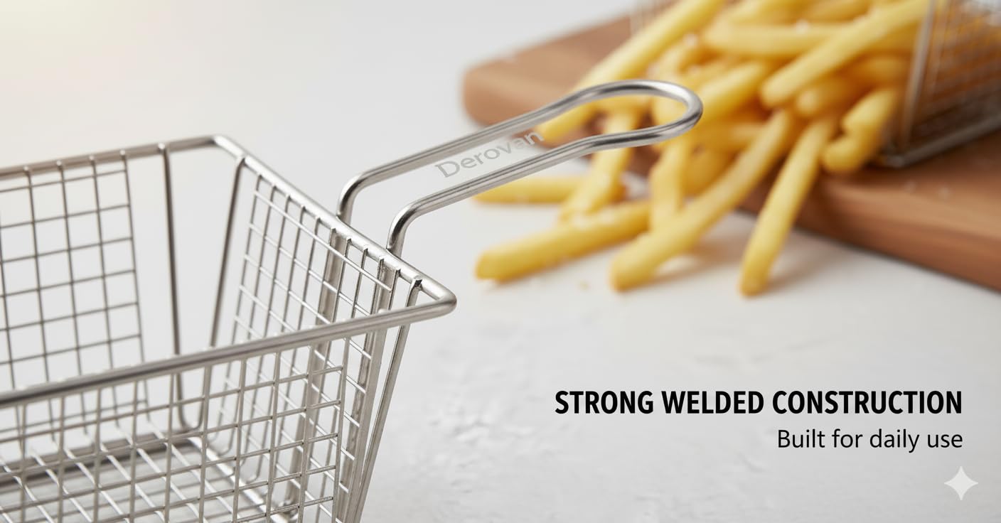 Stainless Steel Fryer Basket – Square Wire Mesh Serving Basket for French Fries, Chips, Snacks & Appetizers – Mini Silver Restaurant-Style Food Presentation - Image 4