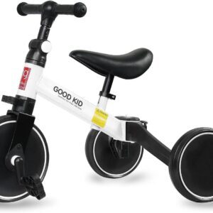 4-in-1 Toddler Balance Trike – Adjustable Seat, Push & Ride Bike for Kids Aged 1–4, Converts from Walker to Tricycle, Indoor & Outdoor Use – Perfect First Birthday Gift for Boys & Girls (White)