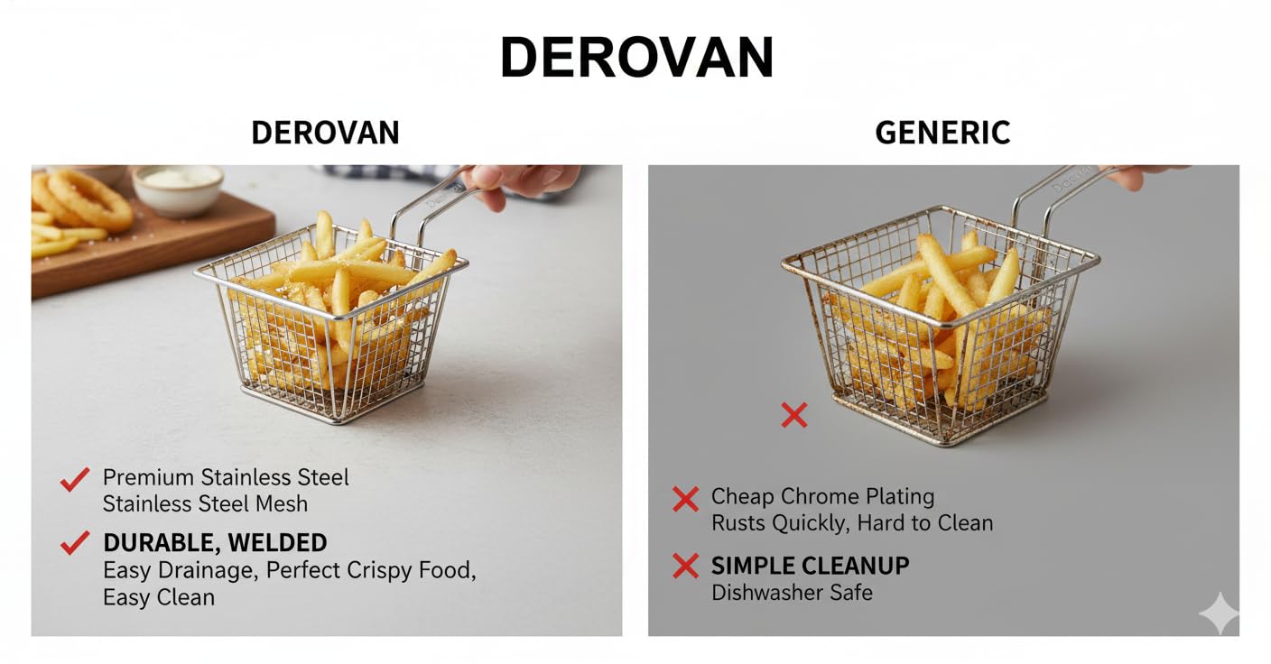 Stainless Steel Fryer Basket – Square Wire Mesh Serving Basket for French Fries, Chips, Snacks & Appetizers – Mini Silver Restaurant-Style Food Presentation - Image 6