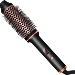 1.5” Curling Iron Brush – Volumizing Heated Comb with Ionic Ceramic Barrel – Anti-Static Styling Tool – Dual Voltage Design for Travel with LCD Display & 10 Heat Settings for All Hair Types
