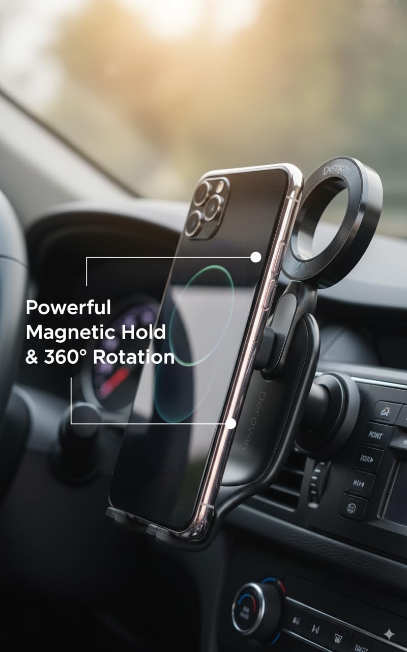 Flexible Car Holder Compatible with MagSafe – Mini Magnet Head, Horizontal & Vertical Mount, One-Handed Operation, Secure Magnetic Attachment, Travel-Friendly, Lightweight & Portable – Black - Image 5