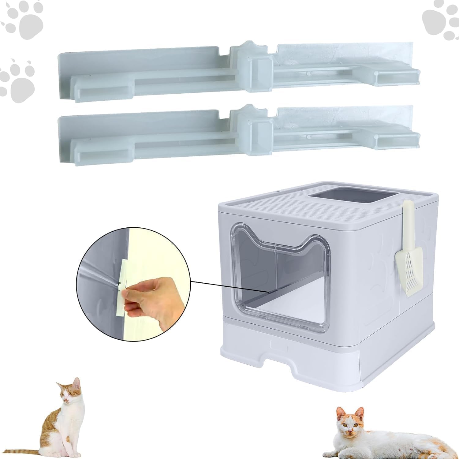 Enclosed Foldable Cat Litter Box with Slide-Out Tray & Scoop – Top Exit to Reduce Mess, Front Entry for Easy Access – Odor Control Cat Toilet for Large Cats & Small Homes - Image 5