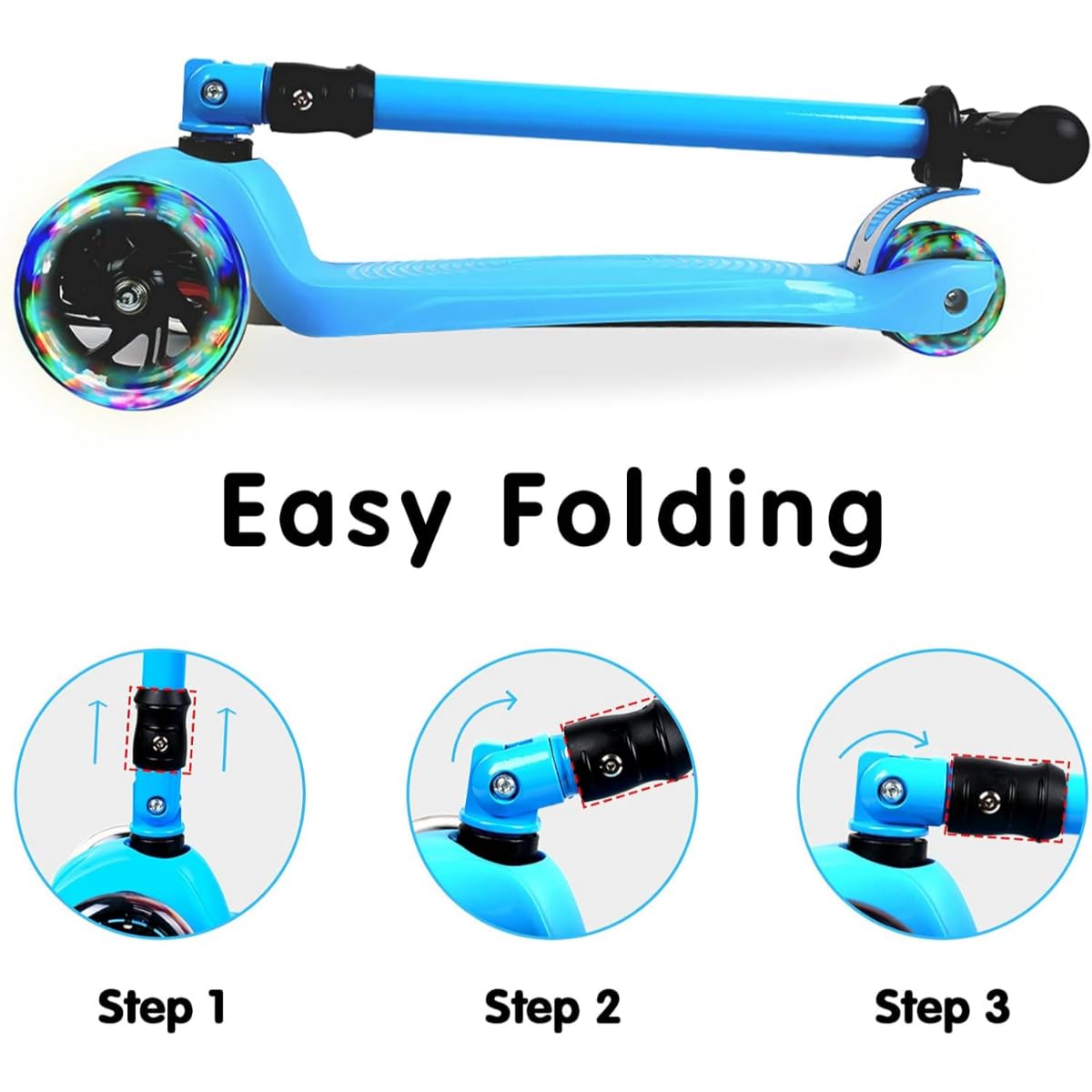 Wheel Kids Scooter / 4 Height Adjustable Kick Scooter with Flashing Wheels for Boys & Girls Ages 3-13, Foldable & Portable Outdoor Toy - Image 6