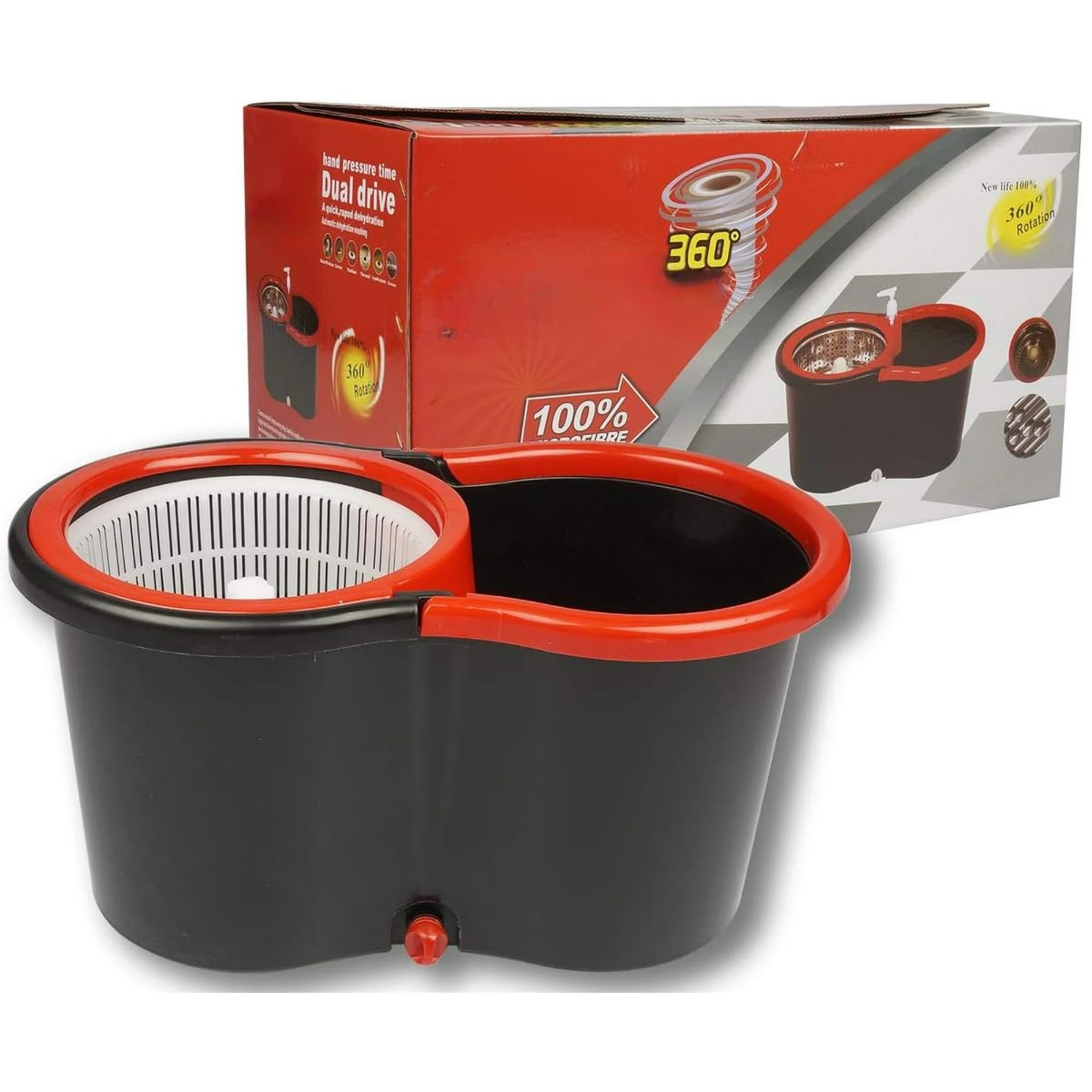 Spin Mop Bucket Set with Easy Spin Mop and Bucket for Home Kitchen Floor Cleaning | Microfiber Spin Mop Kit, Extended Handle, Self-Cleaning | Fast Cleaning Mop Bucket on Wheels laundry basket