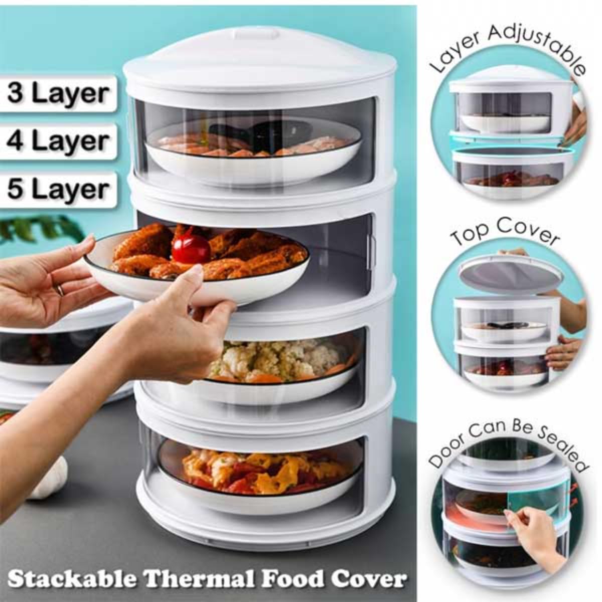 Multi-Layer Stackable Food Covers/Transparent, Dustproof, Fly-proof, Insulated Food Storage Containers for Safe & Hygienic Kitchen Organization, Leftovers, Outdoor Meals & Picnic Protection - Image 6