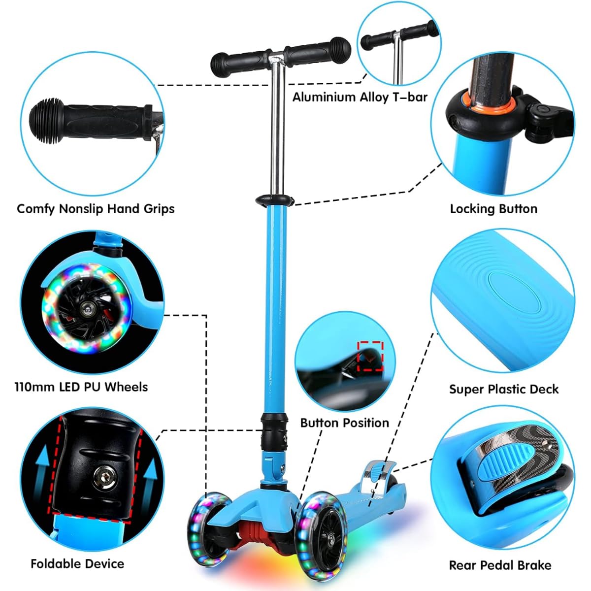 Wheel Kids Scooter / 4 Height Adjustable Kick Scooter with Flashing Wheels for Boys & Girls Ages 3-13, Foldable & Portable Outdoor Toy - Image 3
