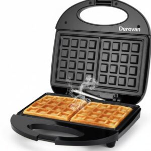 3‑in‑1 Electric Waffle & Sandwich Maker – 750 W Belgian Waffle, Panini Grill & Sandwich Toaster, Removable Non-Stick Plates, Upright Storage