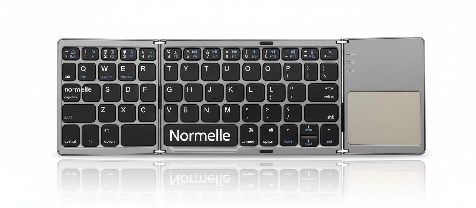 Foldable Bluetooth Keyboard with Touchpad, Portable Wireless Mini Keyboard for PC, Tablet, Smartphone, Android, iOS, Smart TV, Rechargeable, Ergonomic Compact Design, Dark Gray