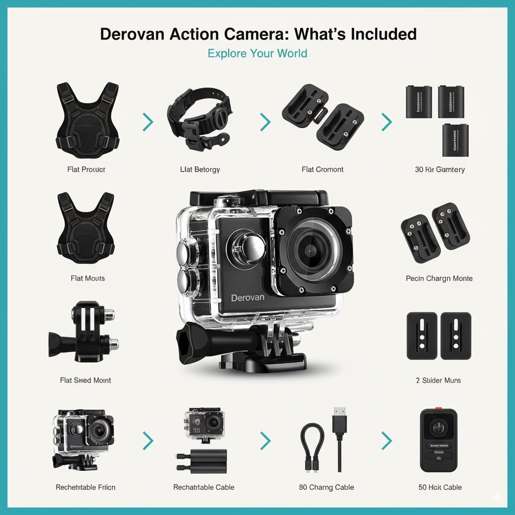 1080P 12MP Sports Action Camera – Full HD 2.0 Inch Waterproof Camera with 30m/98ft Underwater Capability & Mounting Accessories - Image 2