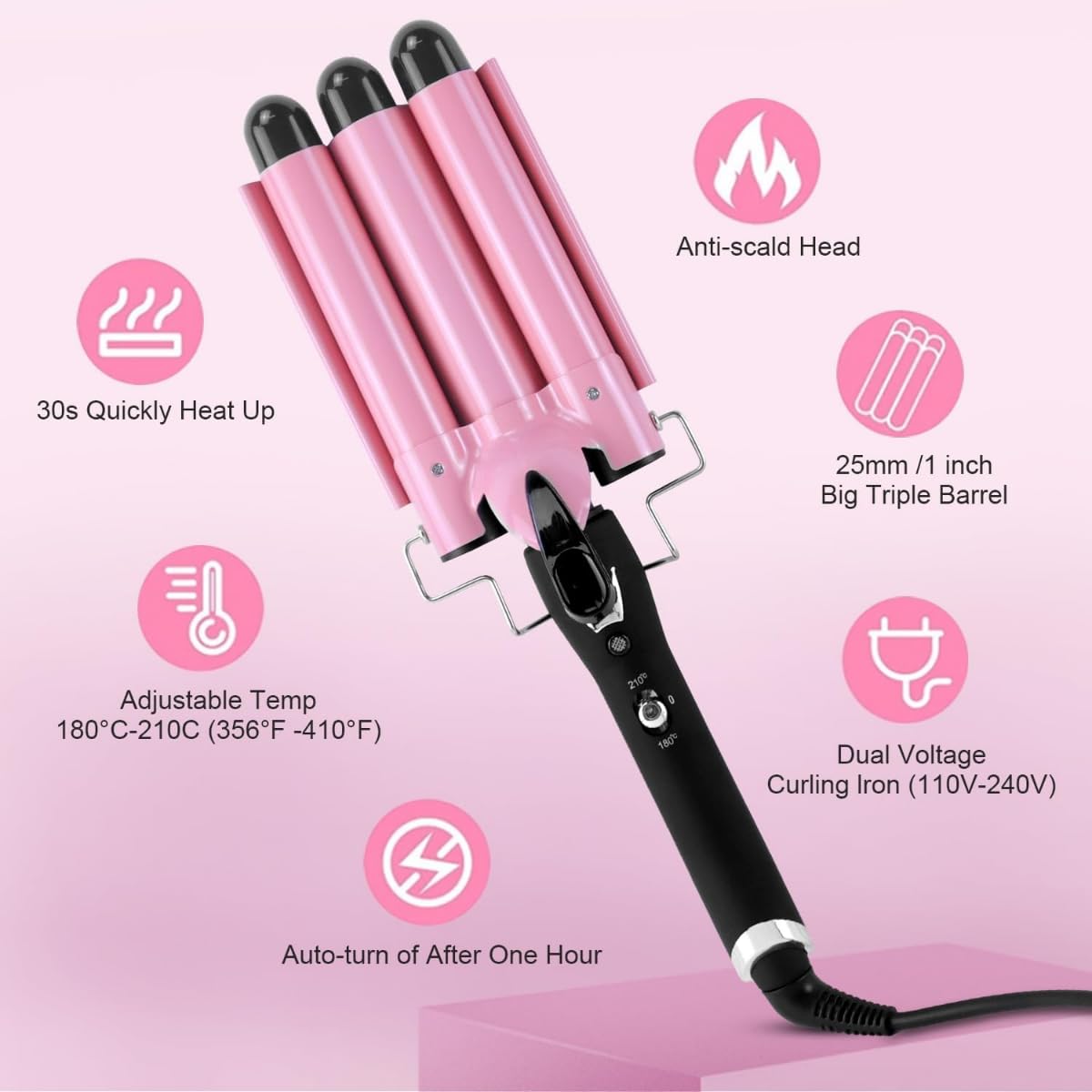 Triple Barrel Curling Iron, Adjustable Temperature, Fast Heating, Professional Salon Quality, curling iron brush, curling iron set, curling iron 3 barrel, curling iron holder, curling iron - Image 3