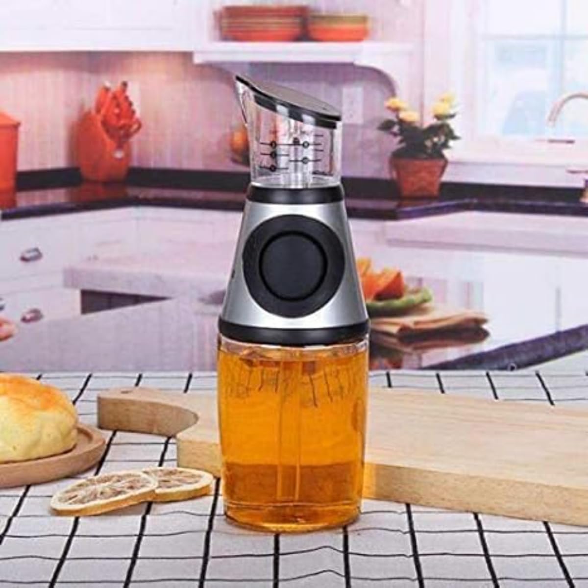 Measure and pour bottle, oil dispenser, oil dispenser spray, oil dispenser bottle, bottle 1 litre, 2 in 1 bottle, Glass oil bottle, plastic bottle, oil dispenser set, Oil pour bottle - Image 4