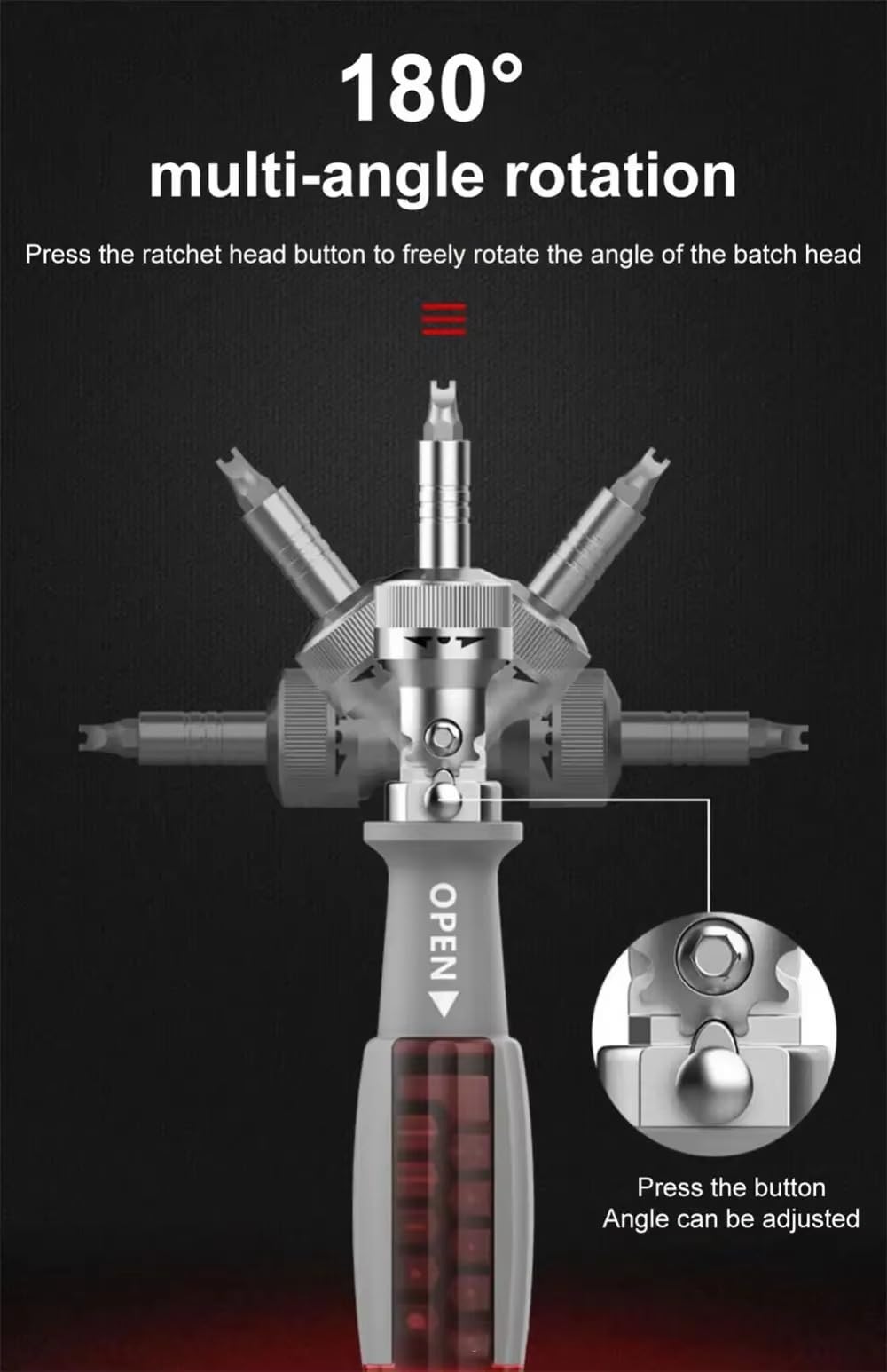 10-in-1 Multi-Angle Alloy Ratchet Screwdriver Set – Adjustable Maintenance Tool Kit with Cross, Triangle & Plum Blossom Bits for Household Repairs, DIY, and Electronics - Image 6