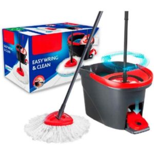 Spin Mop/EasyWring & Clean Microfiber Mop and Bucket System – Built-in Pedal Wringer, Splash Guard, Deep-Cleans Without Bending, Perfect for Tile, Hardwood & Laminate – Hassle-Free Floor Cleaning Solu