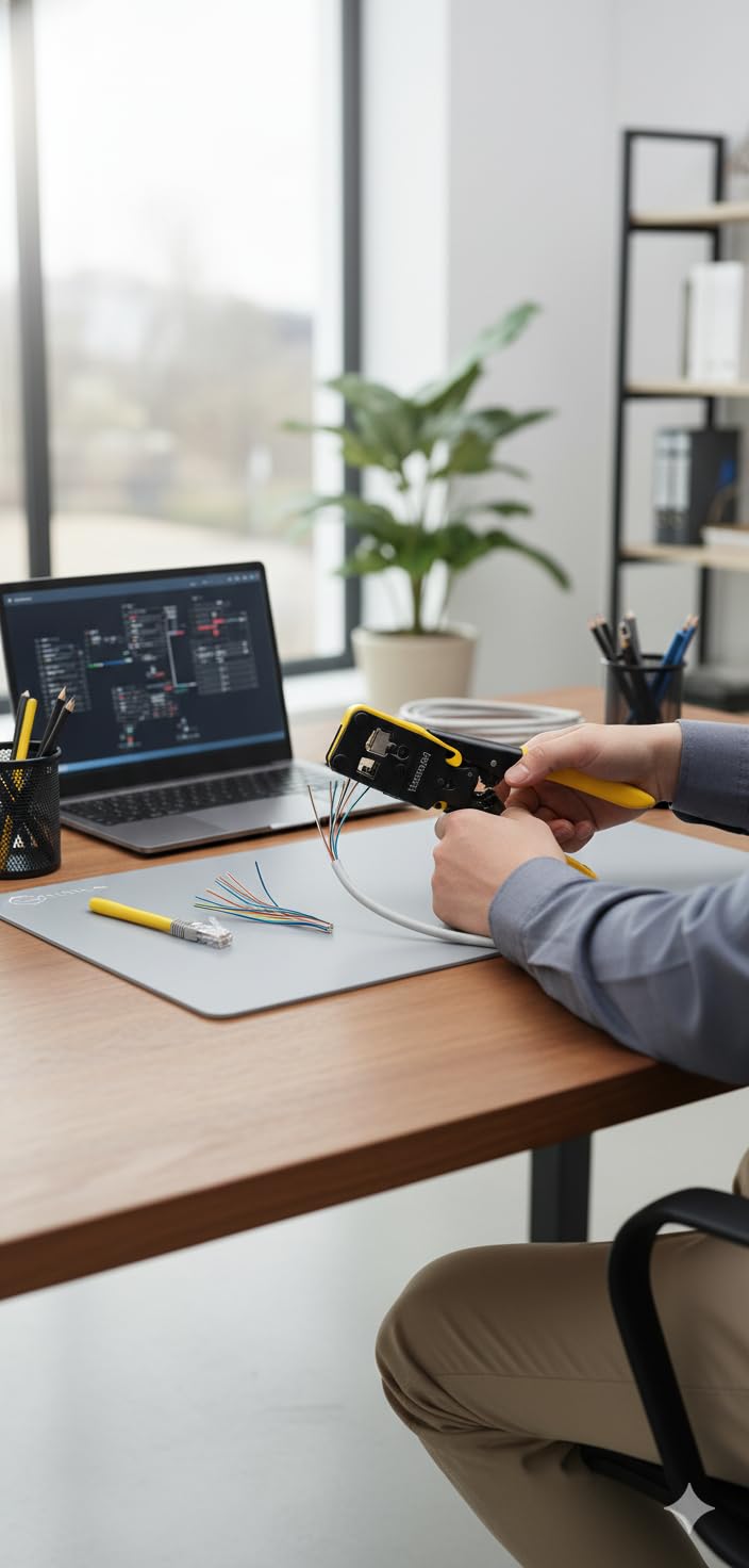 7 Wire Crimper Pass Through Crimping Tool – Multi-Function Ethernet Cable Crimping Pliers with RJ45 RJ11 Cutter Stripper – Heavy Duty Ratchet Network Cable Tool for RJ12 RJ45 RJ11 - Image 4