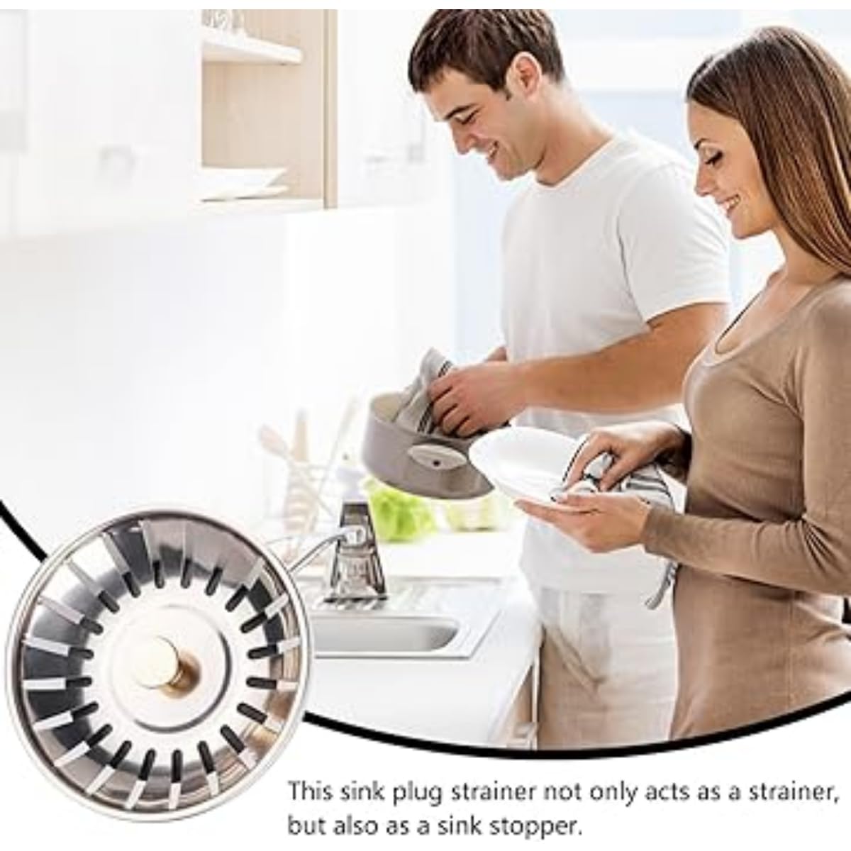 Sink Strainer Stopper/Stainless Steel Kitchen Sink Drain Strainer Plug with Brass Knob and Rubber Seal, Fits Standard Drains, Prevents Clogging, Durable and Rust-Resistant Design - Image 2