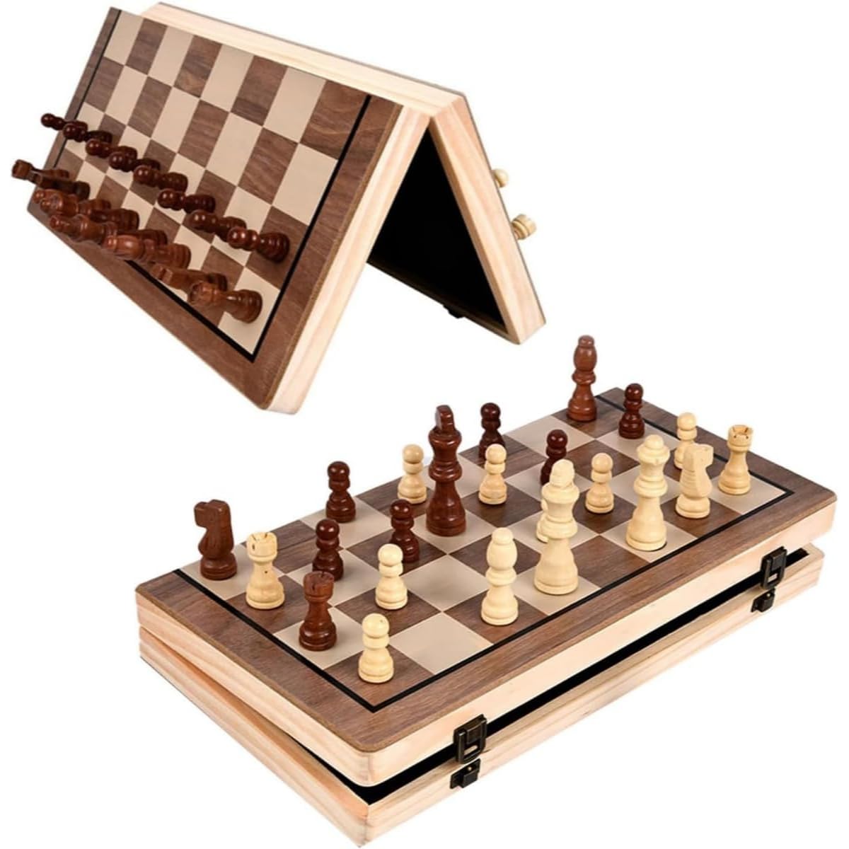 Chess Set – Wooden Folding Magnetic Chess Board Game with Handcrafted Staunton Pieces, Portable Storage Case, and Extra Queens for Kids and Adults – Travel-Friendly and Durable Design - Image 4
