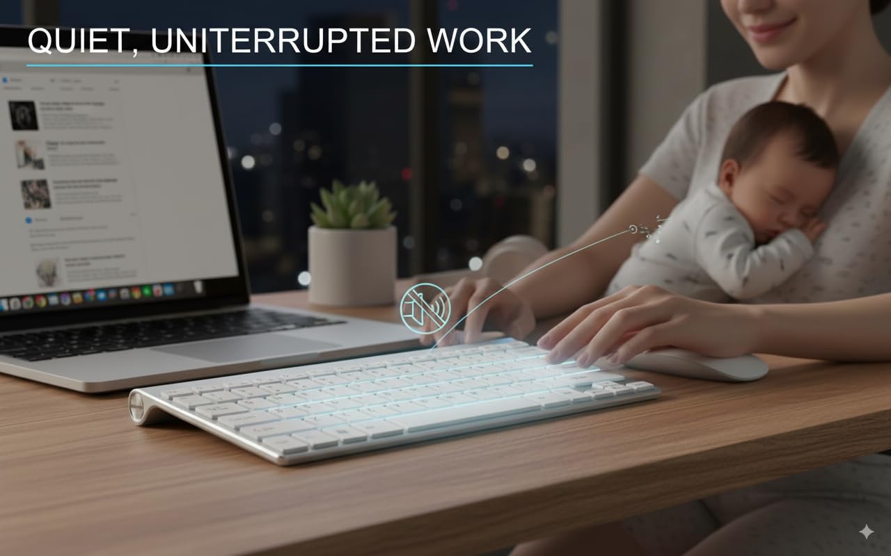 2.4GHz Wireless Keyboard and Mouse Combo Ultra Slim Full Size Quiet Keys with Ergonomic Design and 1600 DPI Mouse, Compact USB Receiver Set Compatible with Desktop Laptop - Image 6